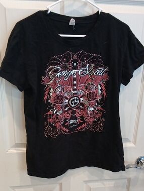Tultex Black Graphic Tee with Red and White Guitar Design